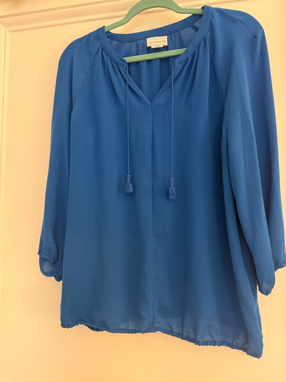 Liz Claiborne Blue Tassel Peasant Blouse